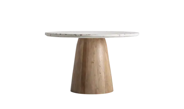 Mesa de comedor Lautrec de madera de mango y tapa de terrazo blanco