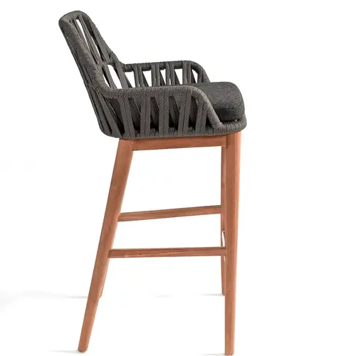 Taburete cuerda gris y madera teca