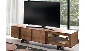 Mesa de televisión nogal y acero negro Hebe