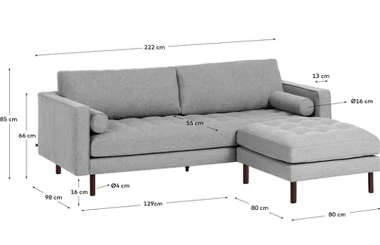Sofá Debra chaise loungue gris claro 222 cms