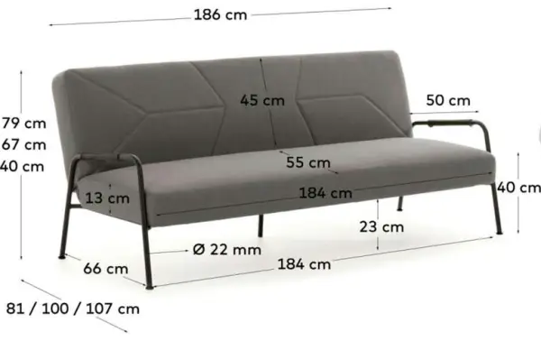 Sofá cama Neiela tela poliéster  180 cms gris