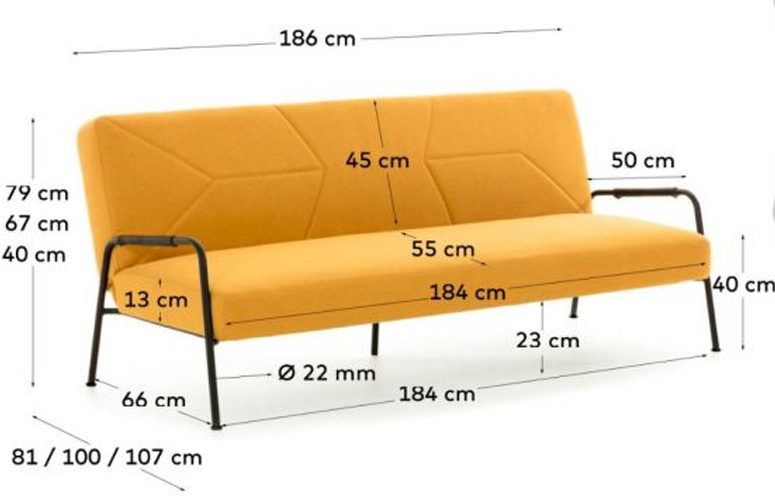 Sofá cama Neiela poliéster mostaza