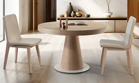 Mesa de comedor redonda extensible roble anudado