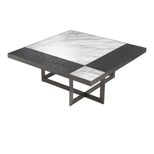 Mesa de centro mármol blanco y madera negra Hermoza
