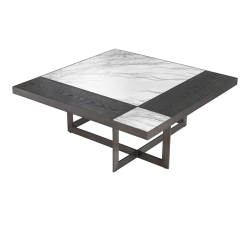 Mesa de centro mármol blanco y madera negra Hermoza