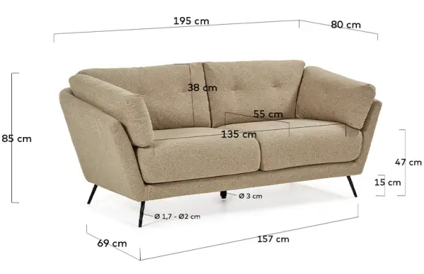 Sofá Sahira 3 plazas madera poliéster beige