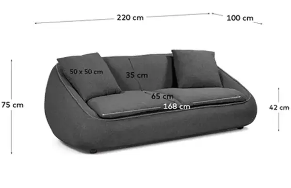 Sofá Safira tres plazas madera poliéster gris oscuro