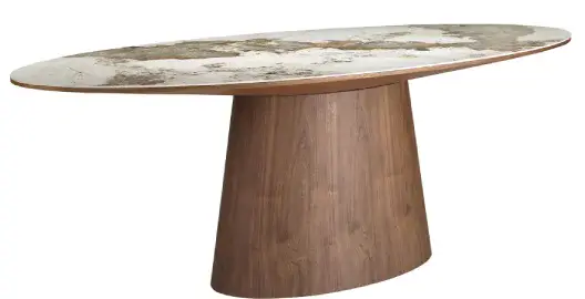 Mesa de comedor ovalada nogal y porcelánico Bravora