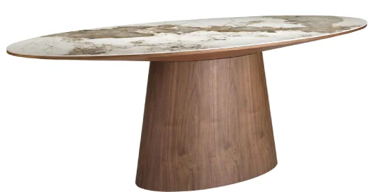 Mesa de comedor ovalada nogal y porcelánico Bravora