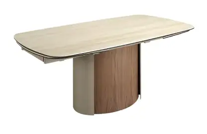 Mesa de comedor extensible rectangular nogal y porcelánico Almara 