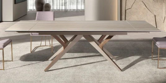 Mesa de comedor extensible rectangular nogal y porcelánico Arenza Mesa de comedor extensible rectangular nogal y porcelánico Arenza