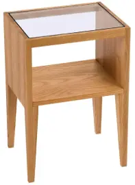 Mesa de noche madera de fresno  y vidrio