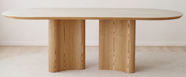 Mesa de comedor curva cerámico gris fresno