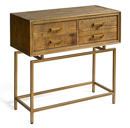 Consola madera envejecida y metal dorado
