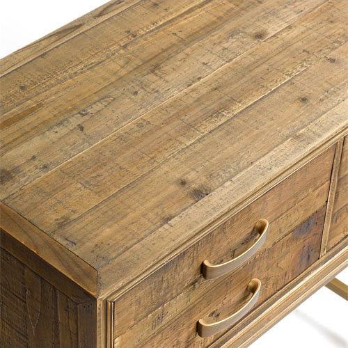 Consola madera envejecida y metal dorado