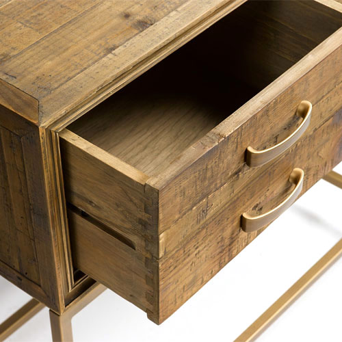 Consola madera envejecida y metal dorado