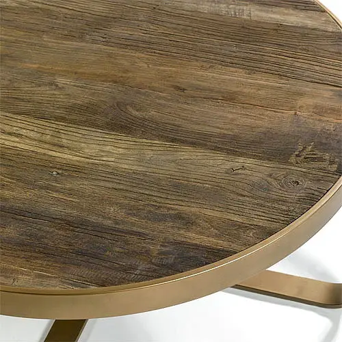 Mesa madera olmo y metal dorado