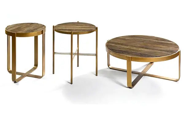 Mesa madera olmo y metal dorado