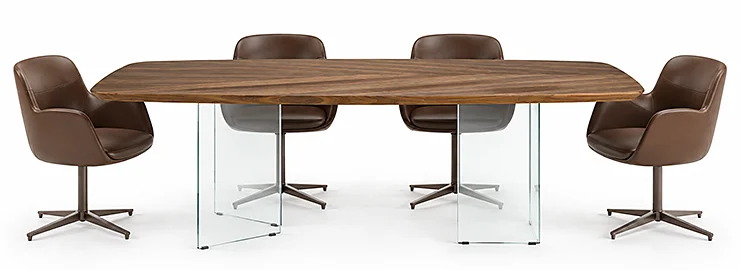 Mesa de comedor barril nogal y cristal Aura
