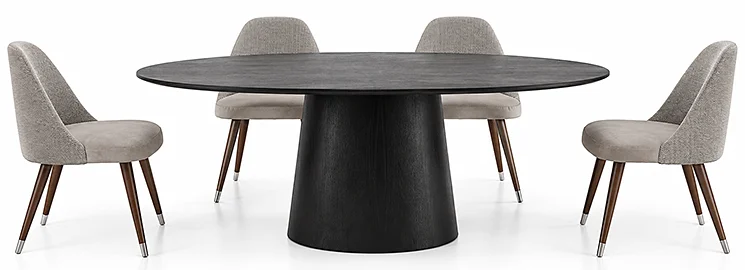 Mesa de comedor oval negra de fresno con pie central Mesa de comedor oval negra de fresno con pie central