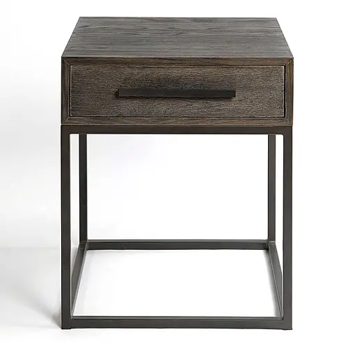 Mesa de noche madera roble grisáceo y metal