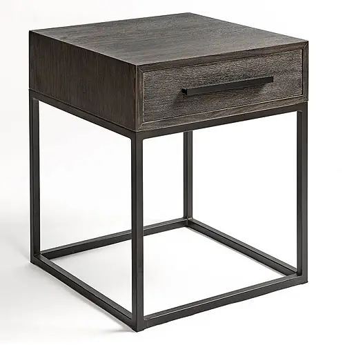 Mesa de noche madera roble grisáceo y metal