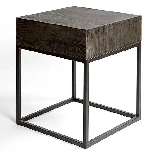 Mesa de noche madera roble grisáceo y metal