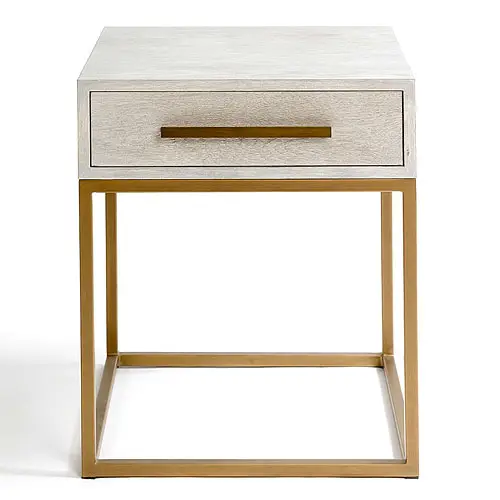 Mesa de noche blanco roble y metal dorado