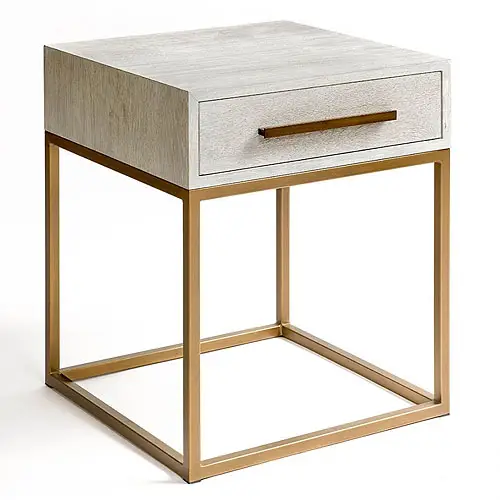 Mesa de noche blanco roble y metal dorado
