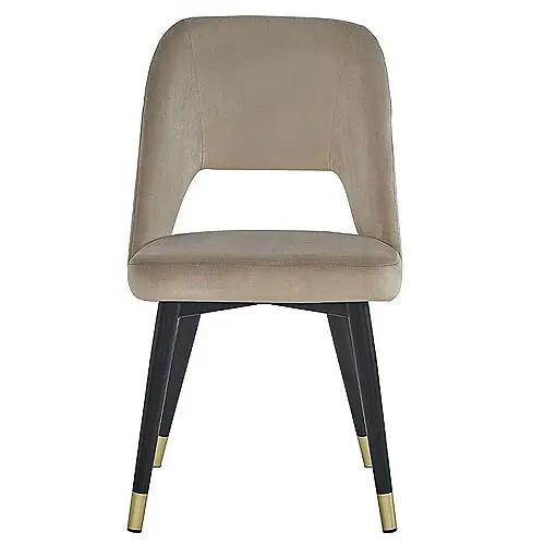 Silla con agujero terciopelo beige y pata metal negro