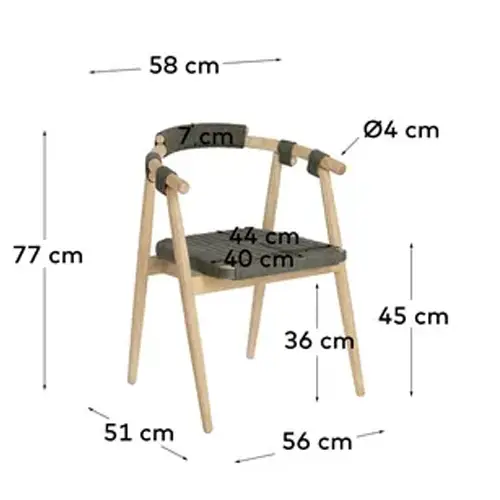 Silla Majela madera maciza eucalipto acabado roble verde