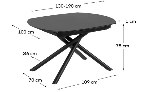 Mesa extensible Yodalia cristal negro