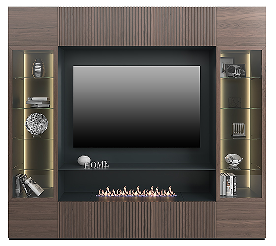 Mueble de salón para tv con chimenea eléctrica y vitrina Avalon de lujo en  . Tu tienda de muebles de lujo