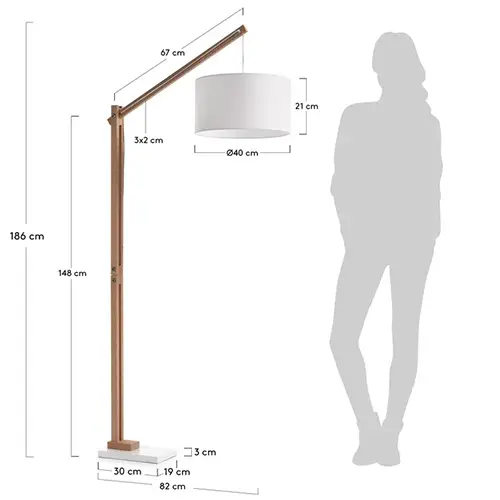 Lámpara de pie madera natural Izar tulipa blanca