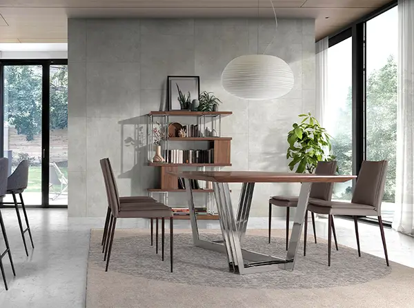 Mesa de comedor ovalada moderna Ferndale nogal y acero