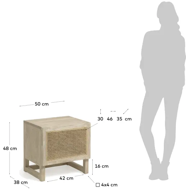 Mesa noche Rexit madera maciza chapa mindi ratán