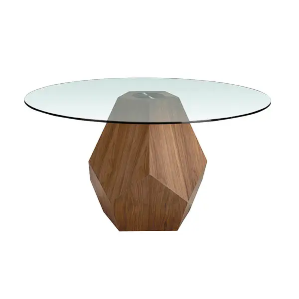 Mesa de comedor moderna redonda nogal y cristal Samos