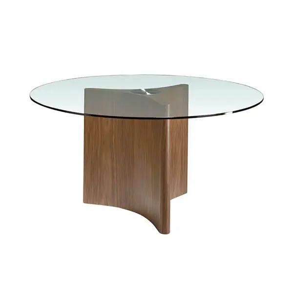 Mesa de comedor moderna redonda nogal y cristal Galileo