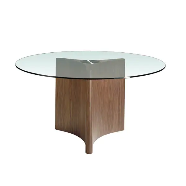 Mesa de comedor moderna redonda nogal y cristal Galileo
