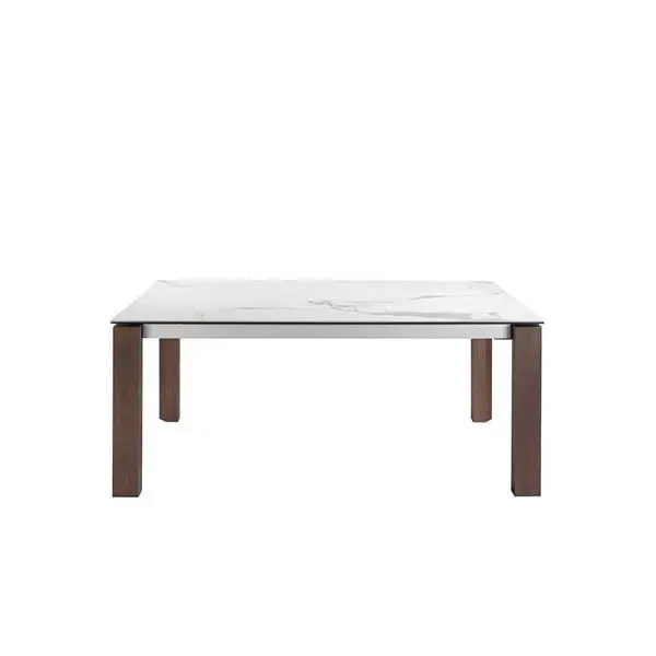 Mesa de comedor moderna porcelánico y nogal extensible