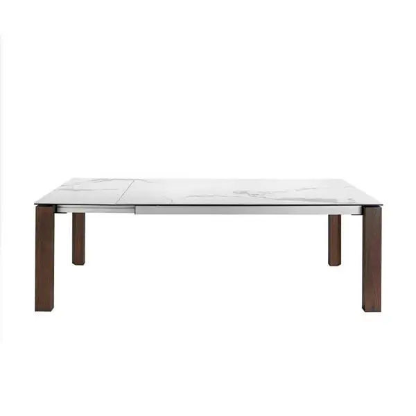 Mesa de comedor moderna porcelánico y nogal extensible