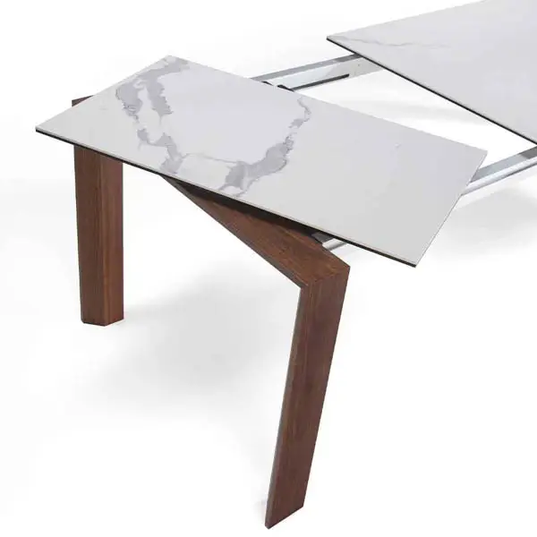 Mesa de comedor moderna porcelánico y nogal extensible