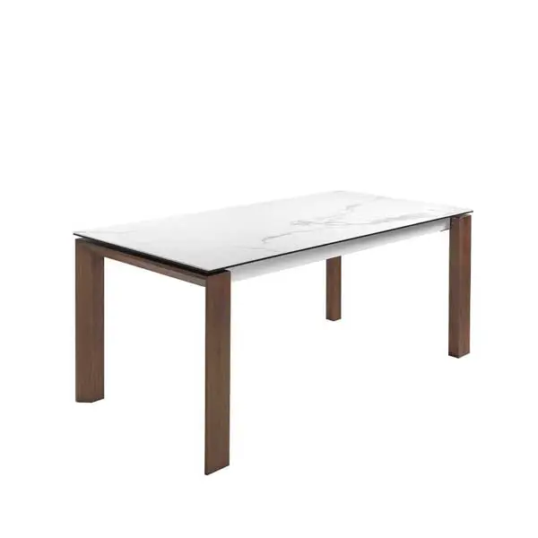 Mesa de comedor moderna porcelánico y nogal extensible