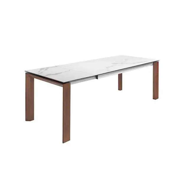 Mesa de comedor moderna porcelánico y nogal extensible
