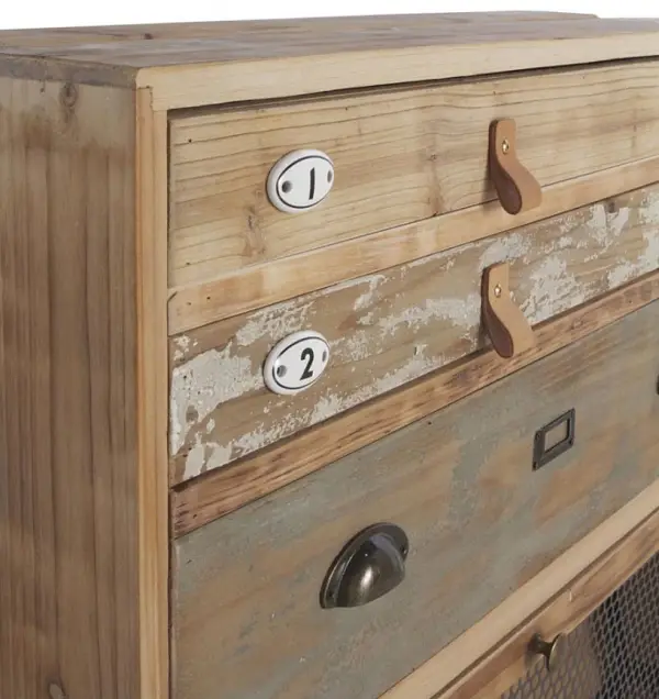 Zapatero 3 puertas en madera natural con rejilla metalica