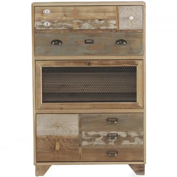 Zapatero 3 puertas en madera natural con rejilla metalica
