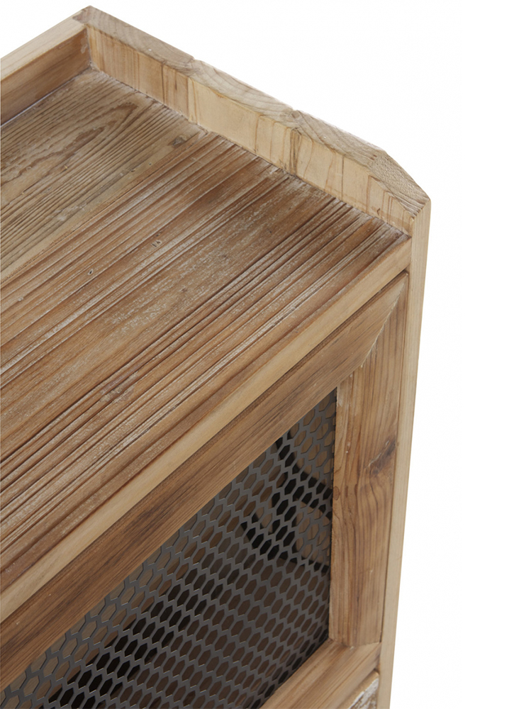 Zapatero 2 puertas en madera natural con rejilla metalica