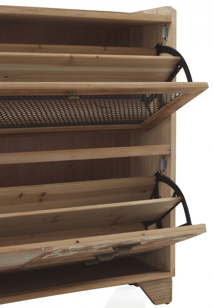 Zapatero 2 puertas en madera natural con rejilla metalica