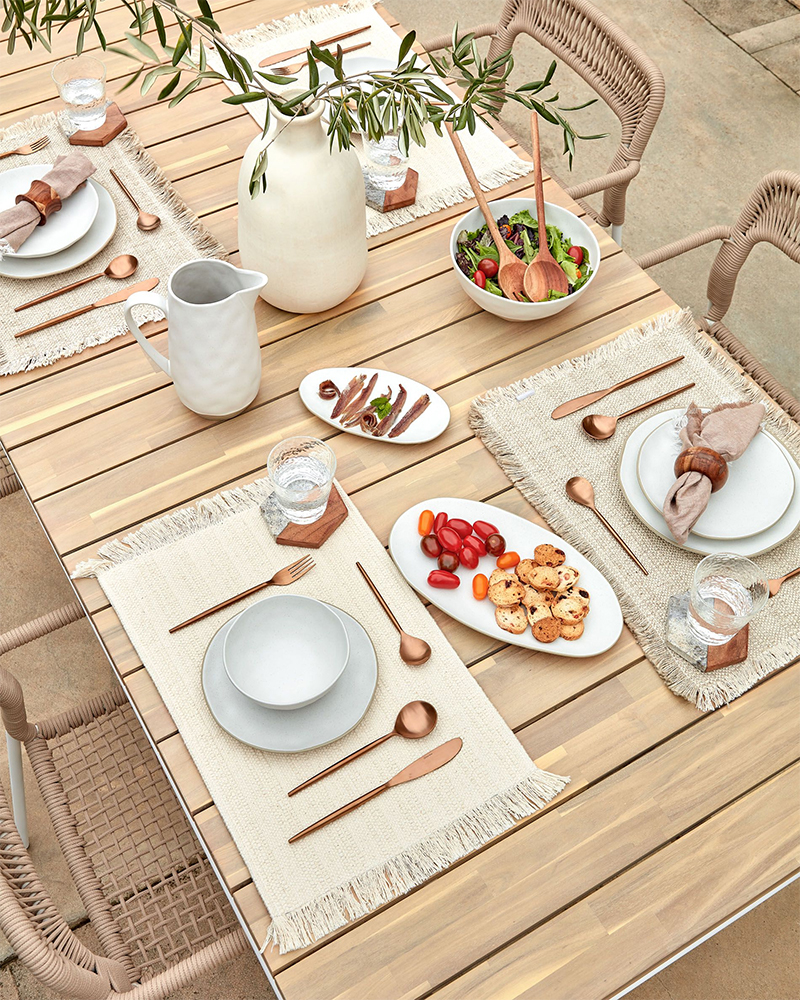 Mesa de comedor para exterior madera maciza y metal Cailin