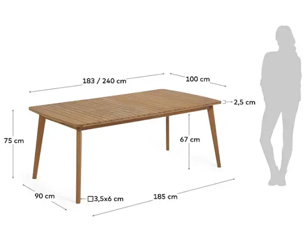 Mesa de comedor extensible de exterior madera maciza Hanzel